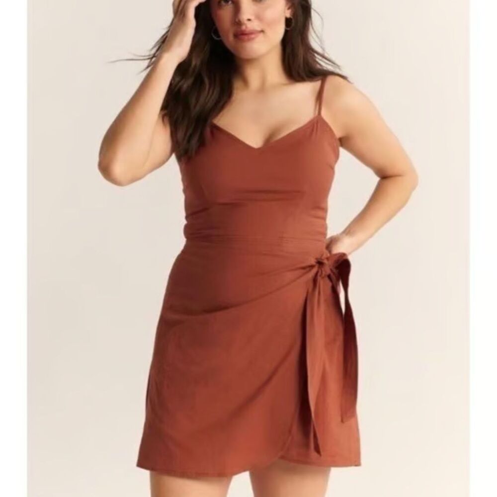 Abercrombie & Fitch Woven '90s Faux Wrap Sheath Mini Dress Rust, M
